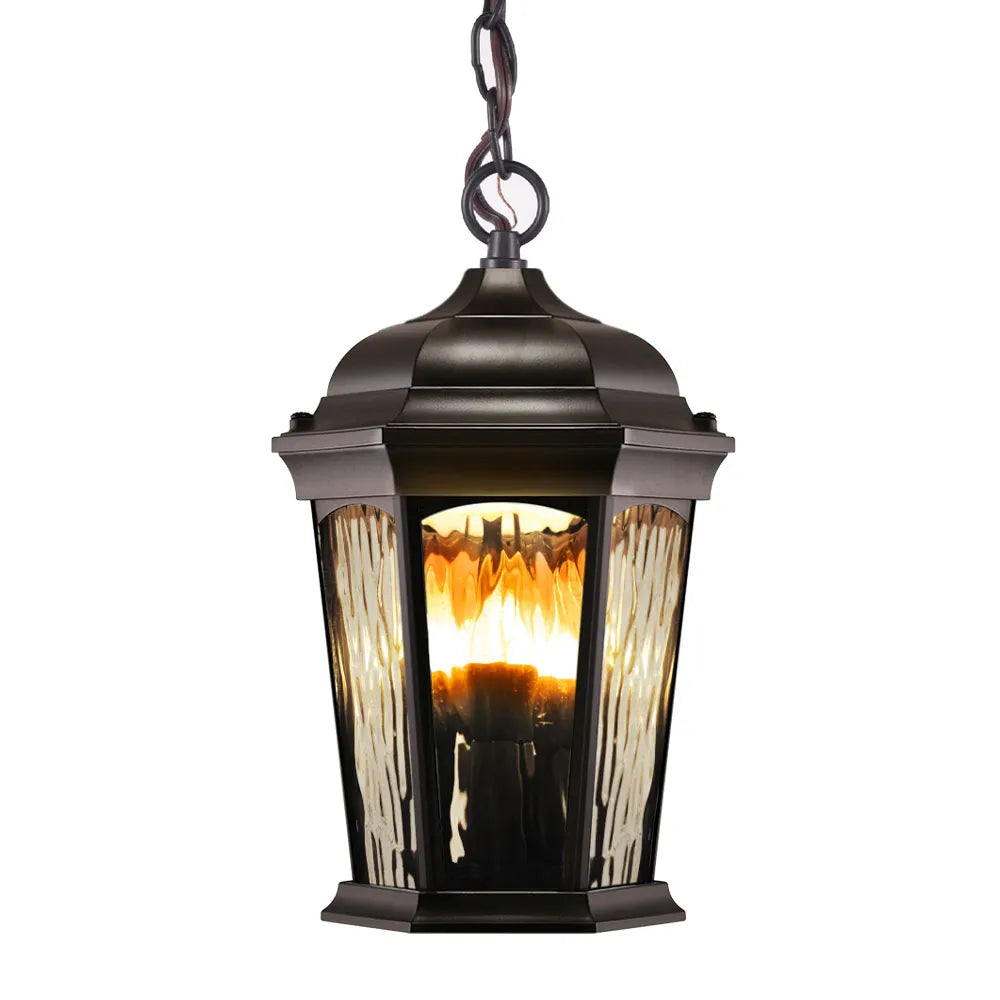 LED Flickering Flame Hanging Lantern w/Dual Security Light (Bronze)  -  EHL-130W-MD