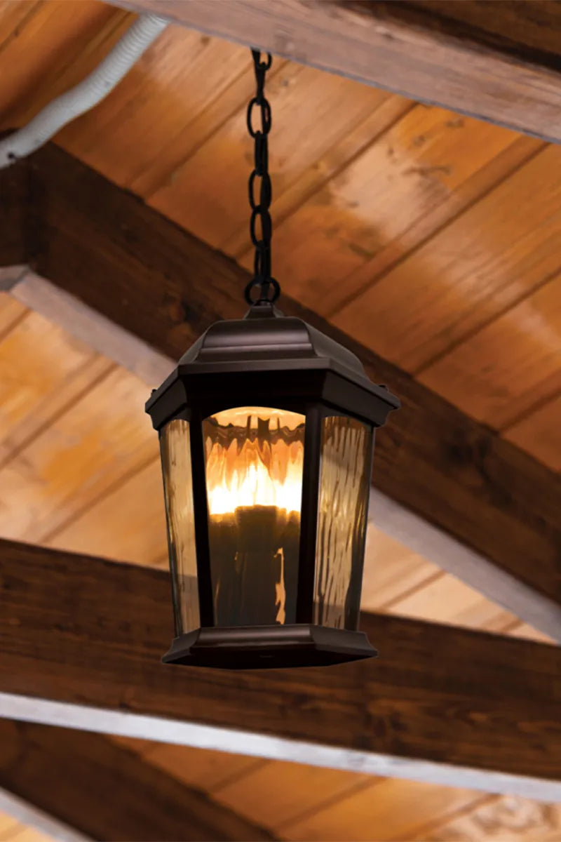 LED Flickering Flame Hanging Lantern w/Dual Security Light (Bronze)  -  EHL-130W-MD