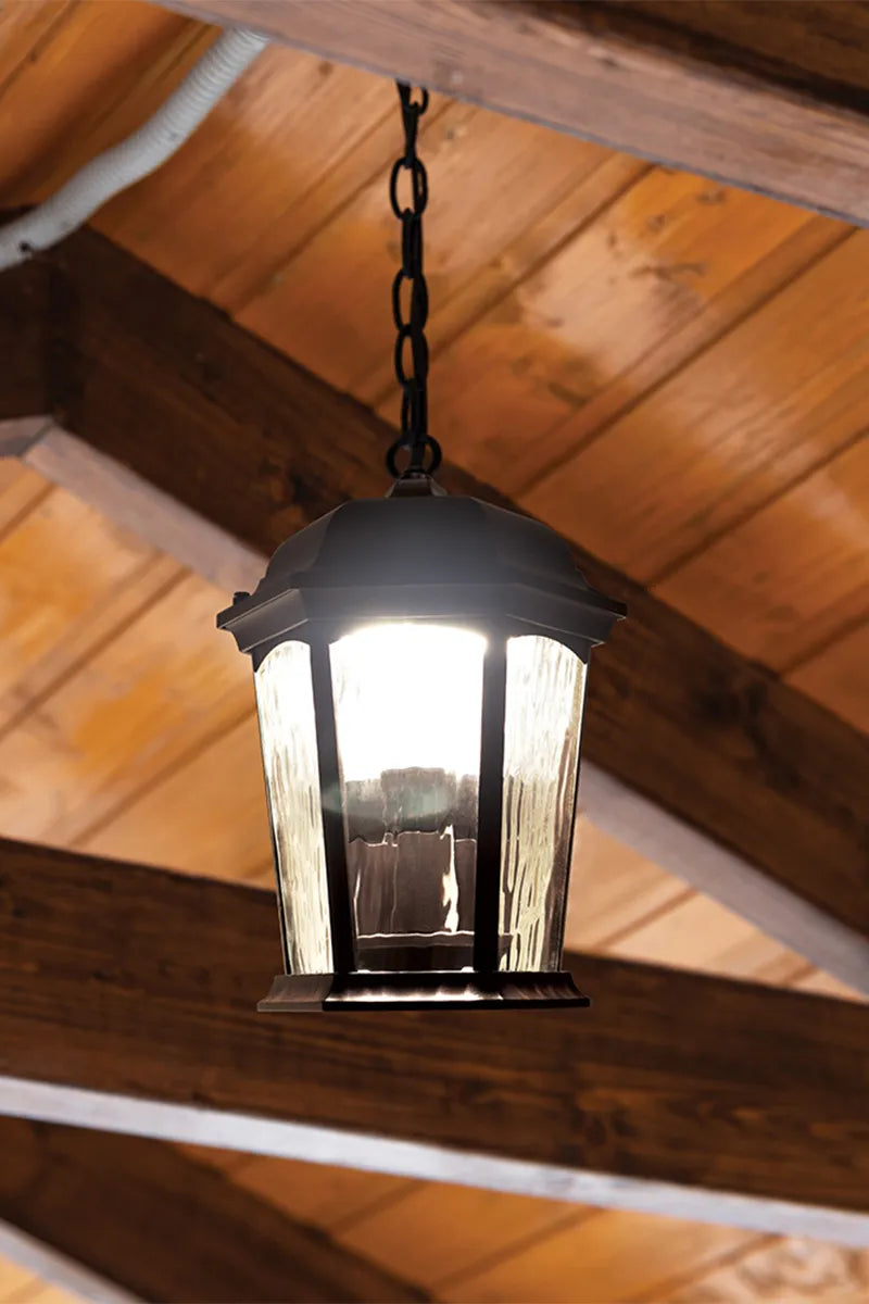 LED Flickering Flame Hanging Lantern w/Dual Security Light (Bronze)  -  EHL-130W-MD