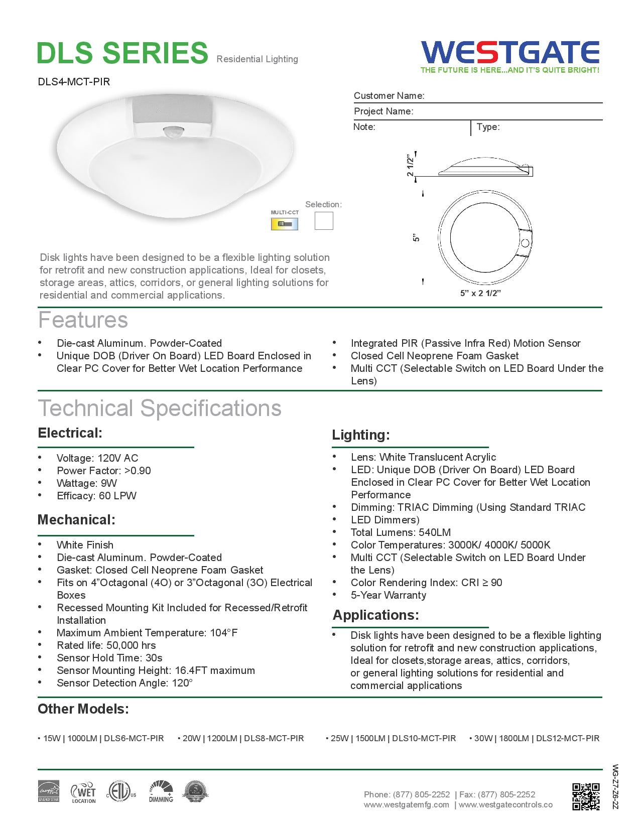 WESTGATE LED Round Disk Light with Occupancy Sensor