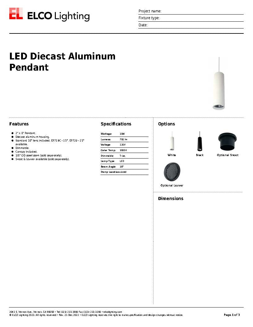 LED Diecast Aluminum Pendant EDL80