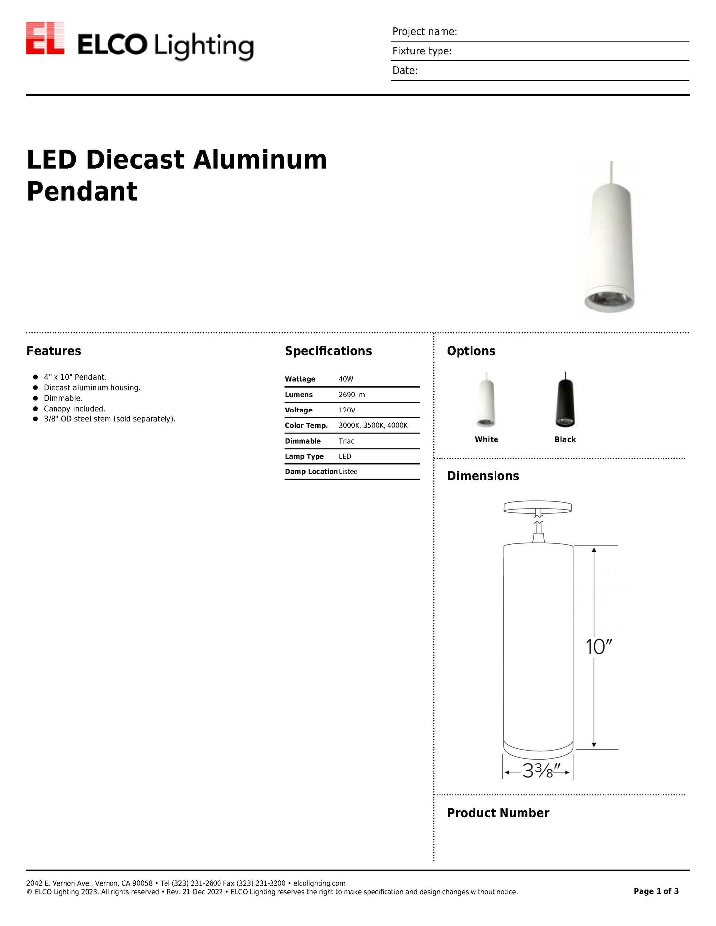 LED Diecast Aluminum Pendants EDL83