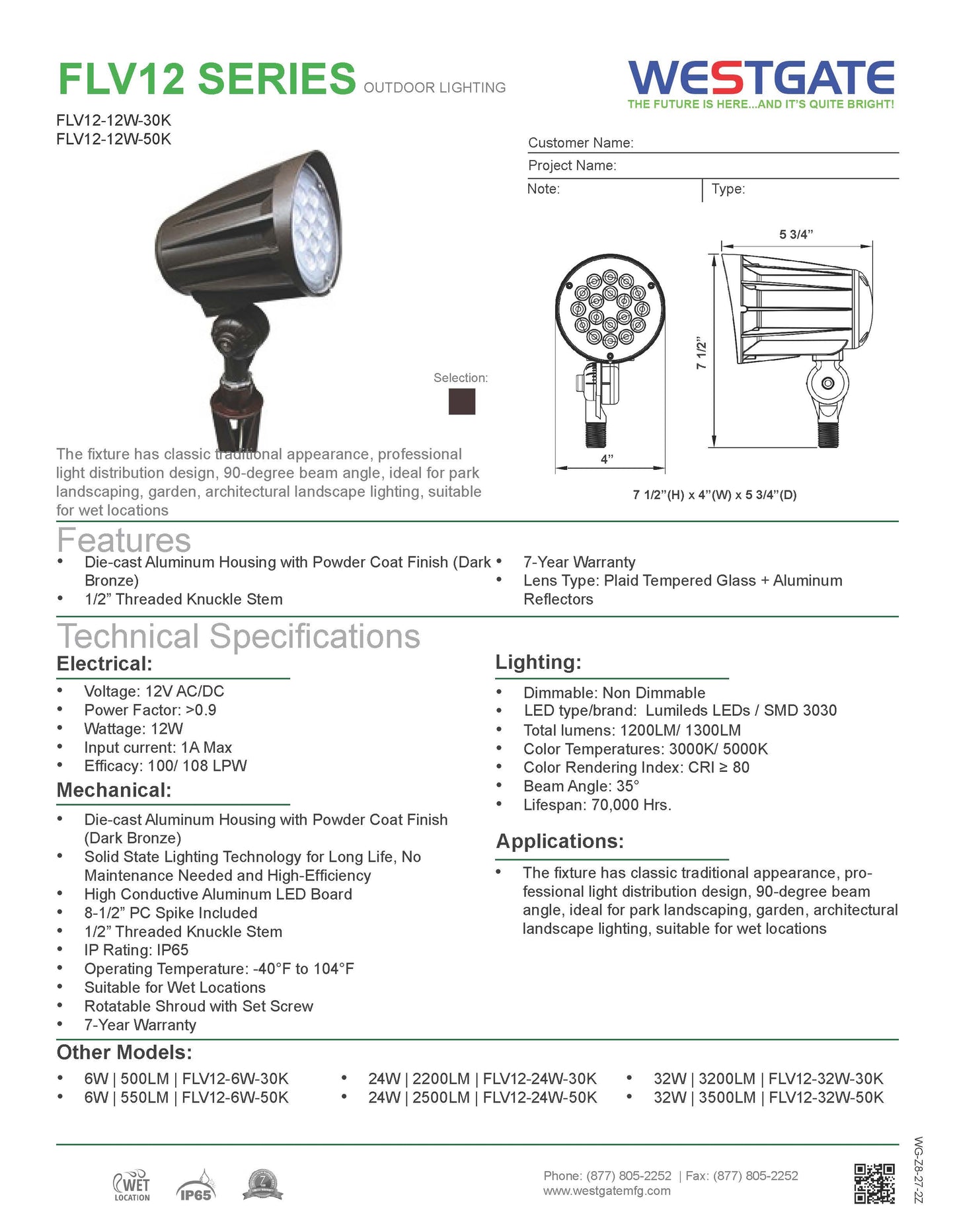 LED Bullet Flood Light - FLV12-12W