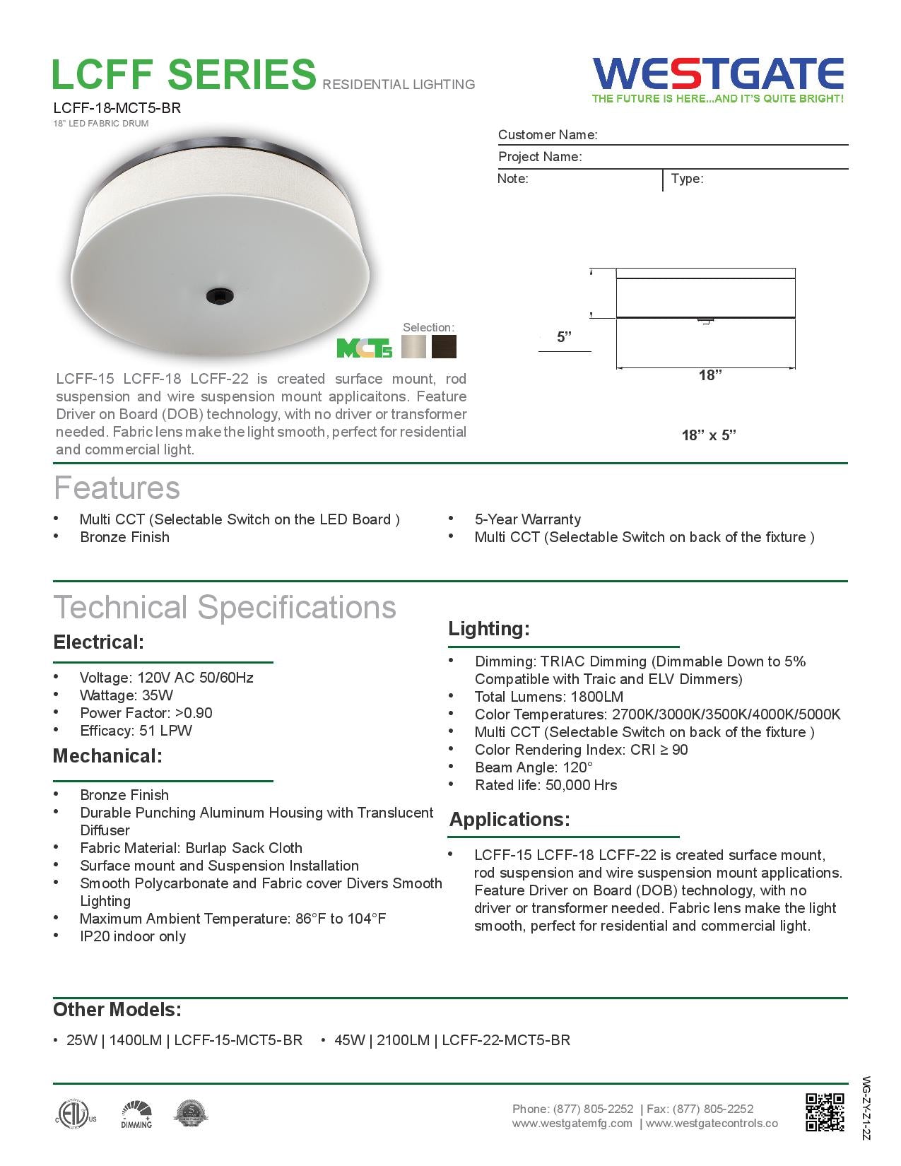 WESTGATE LED Multi-CCT Integrated Fabric Drum