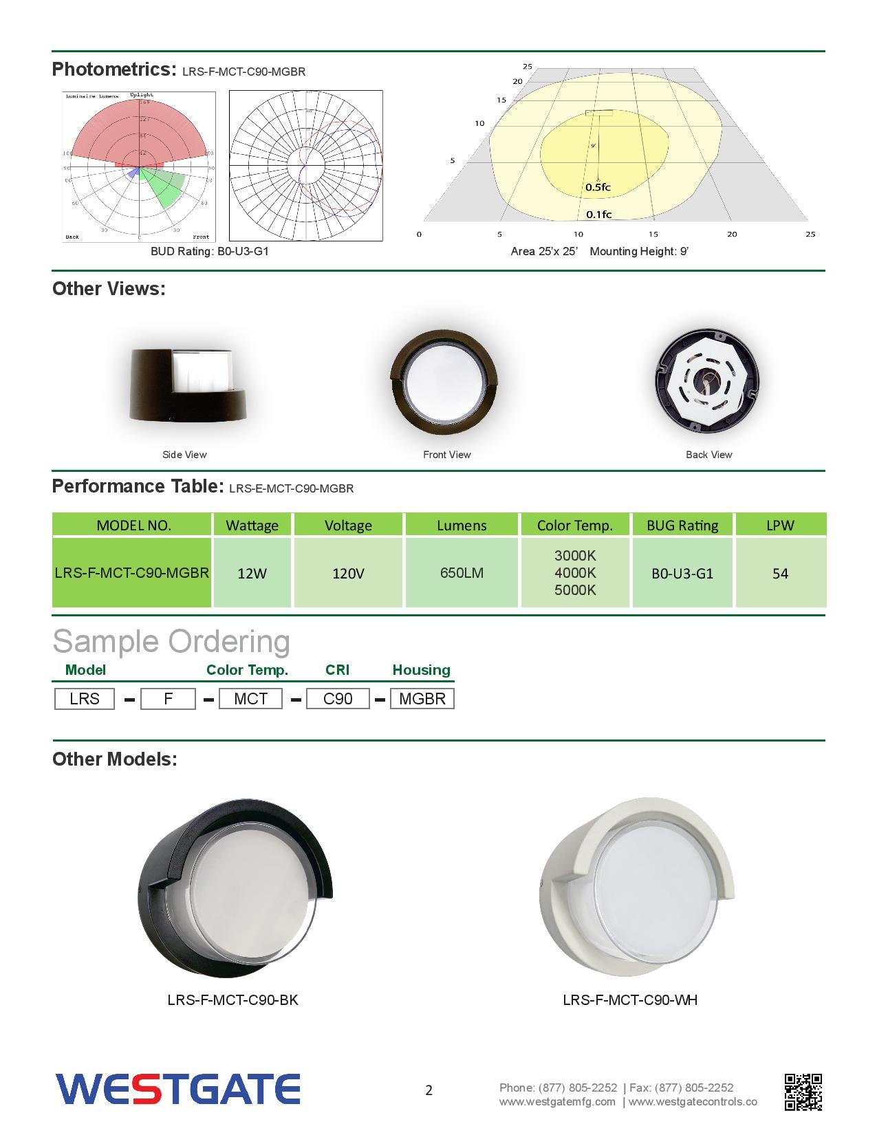 LRS-F LED Multi-CCT Architectural Wall Light With Dual Lens - WESTGATE