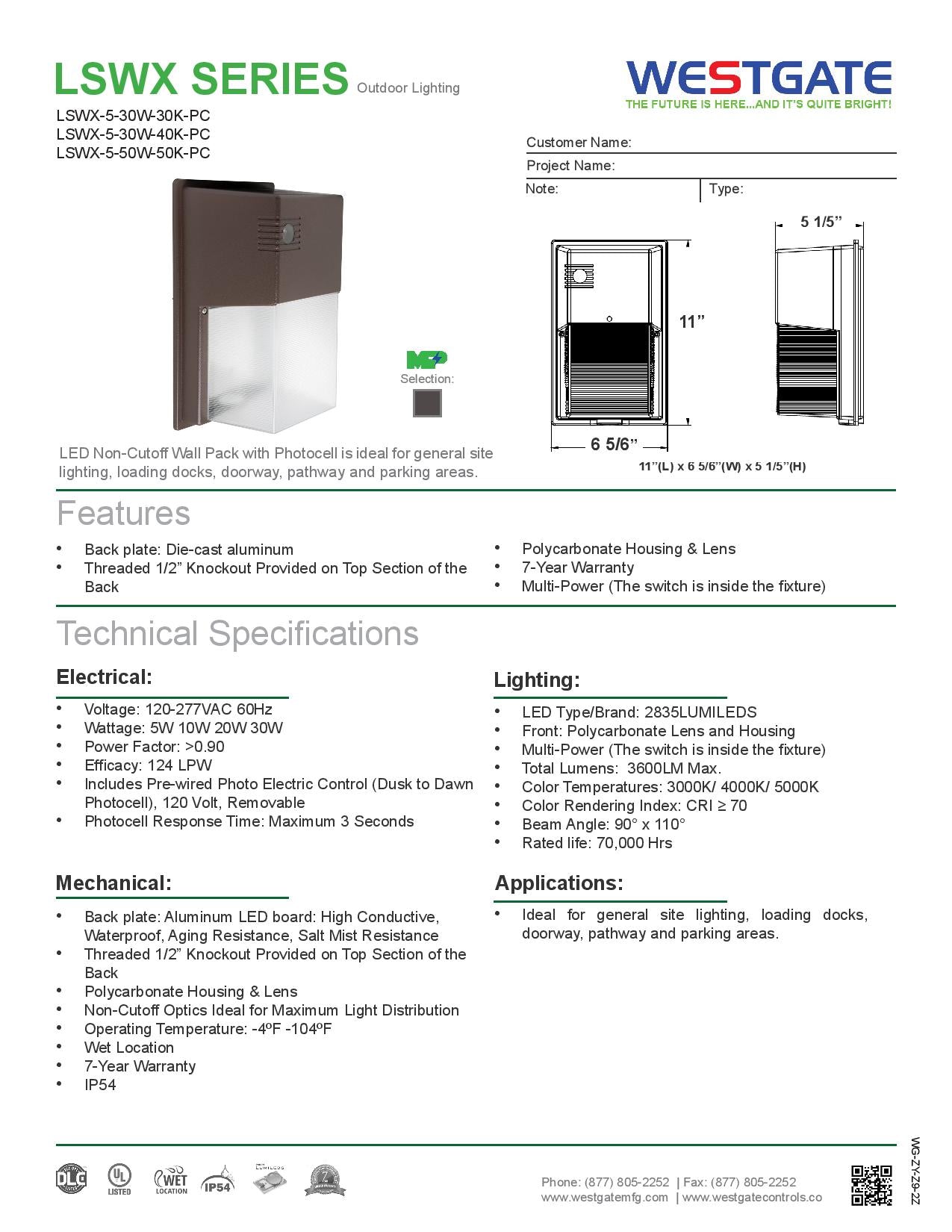 LED Multi-Power Non-cutoff Wall Packs with Photocell - WESTGATE