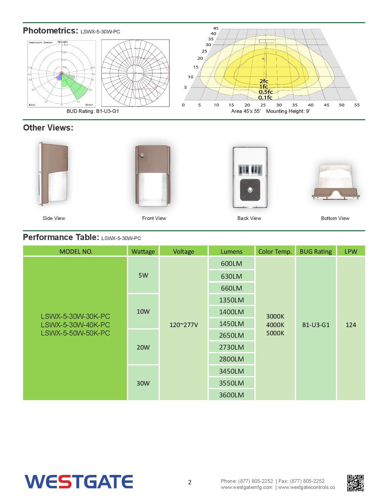 LED Multi-Power Non-cutoff Wall Packs with Photocell - WESTGATE