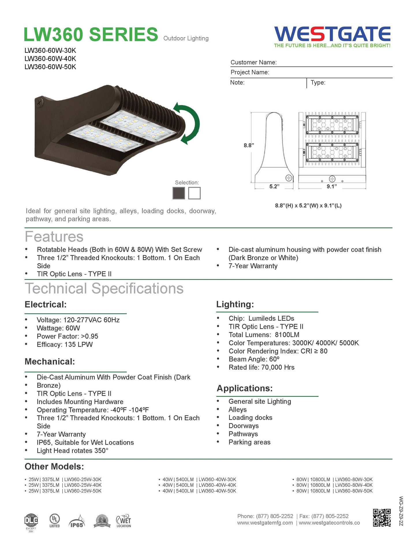 LED Rotatable Wall Pack 3000K