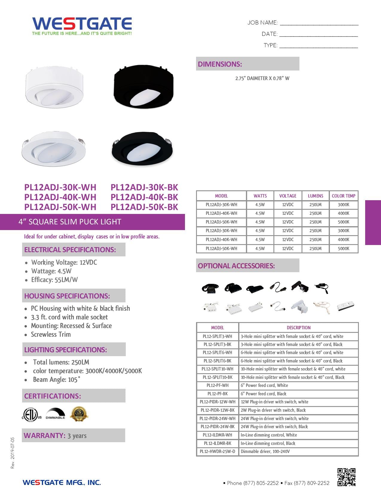 12V LED 3" Round Adjustable Puck Lights