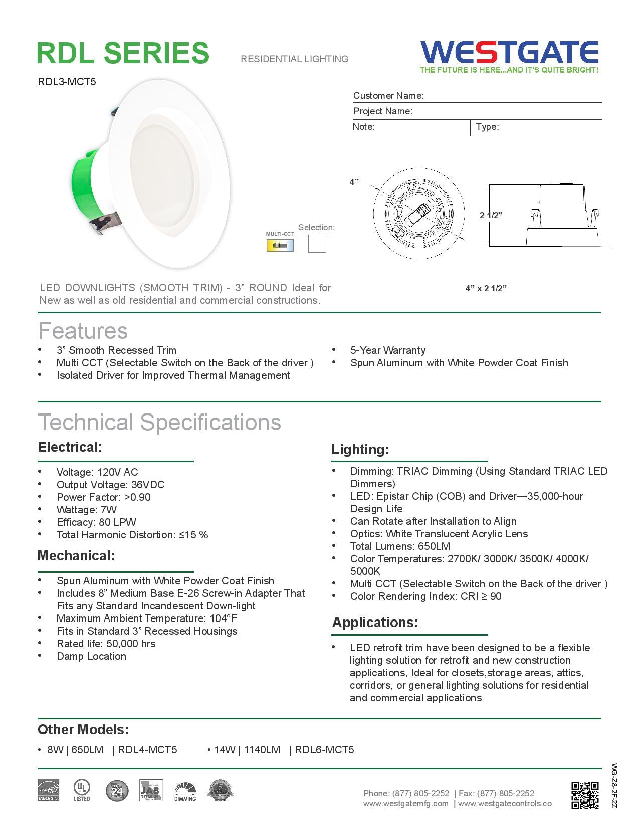 LED Multi-CCT Adjustable Recessed Light