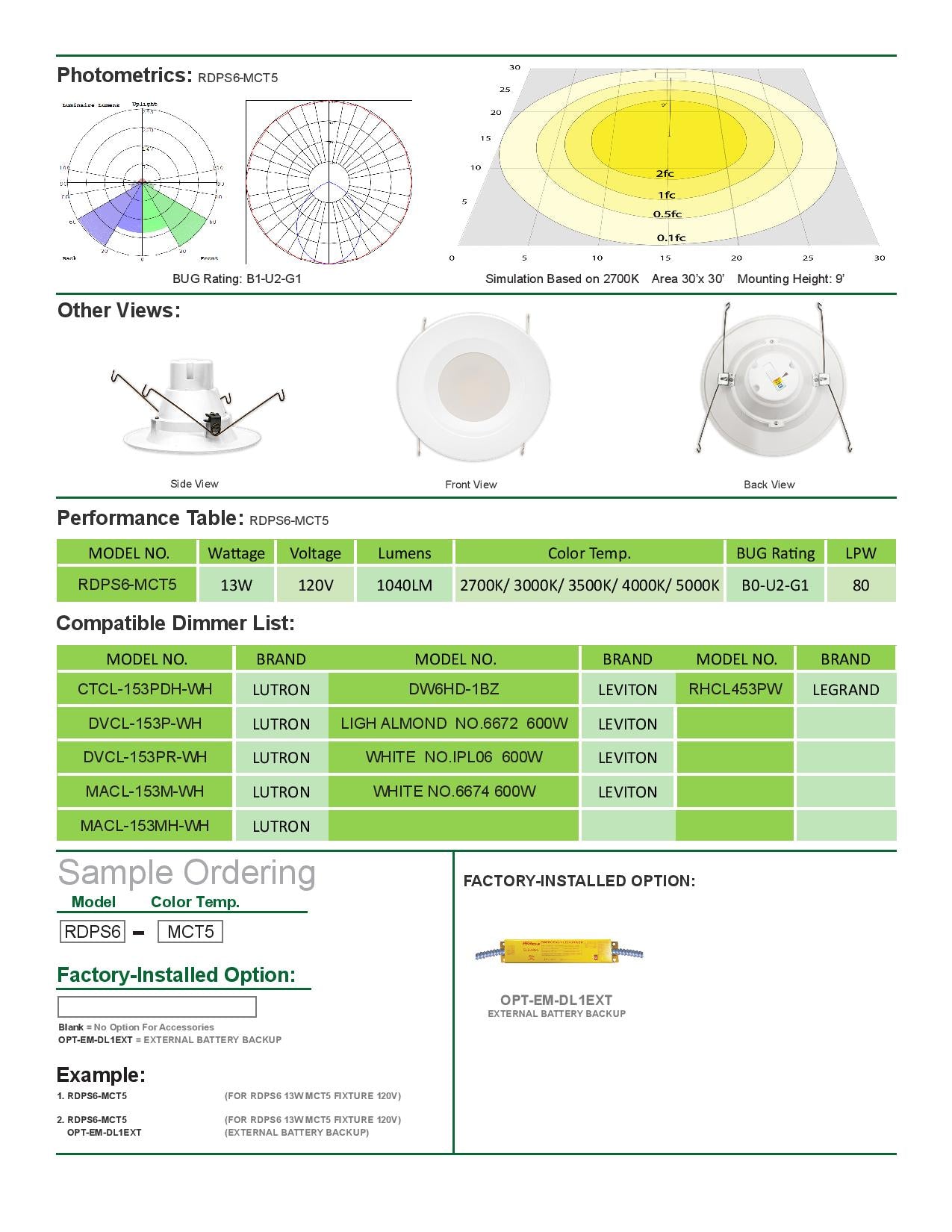 6" LED MCT Recessed Light Trims  - RDPS6-MCT5