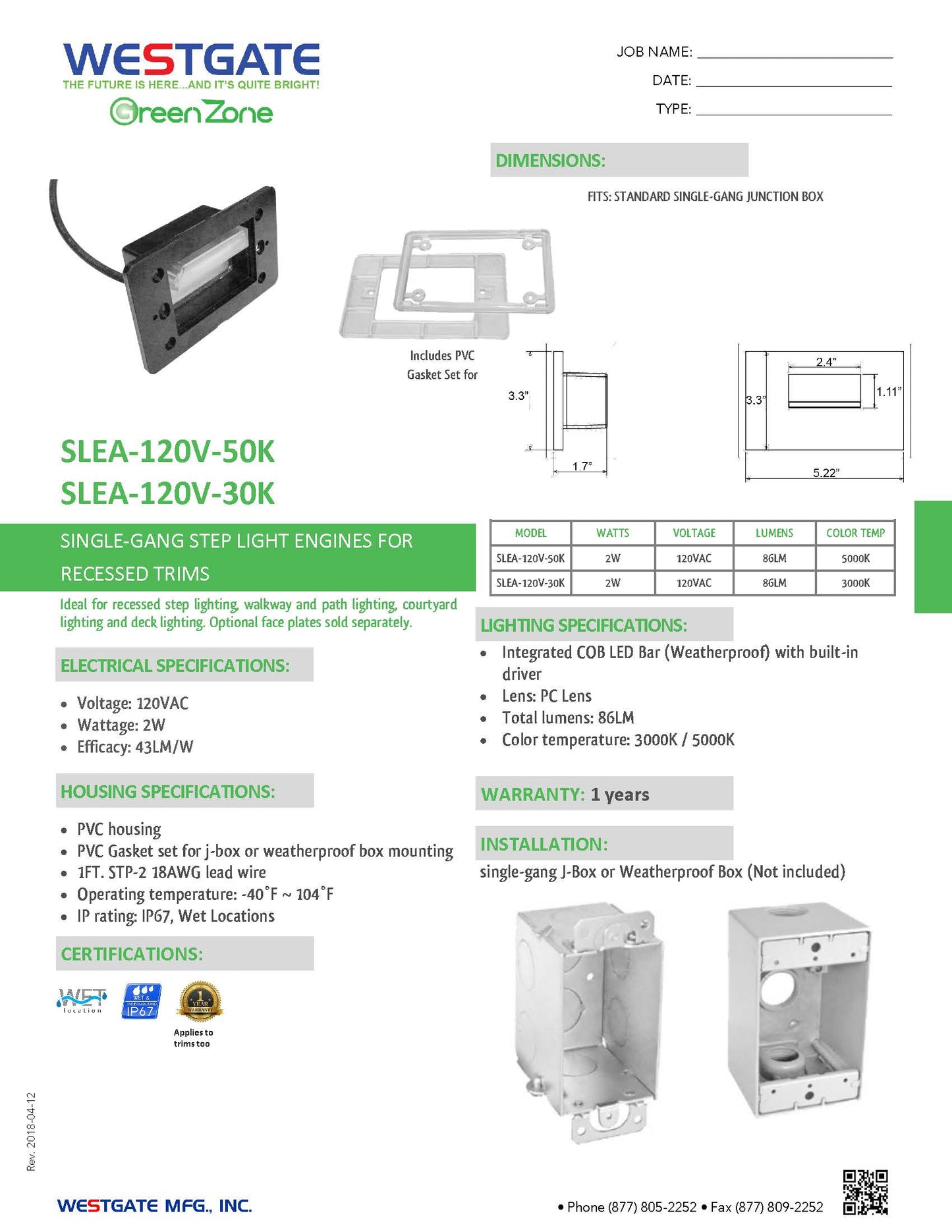 SLEA Series Step Light 120V AC for Recess Trims