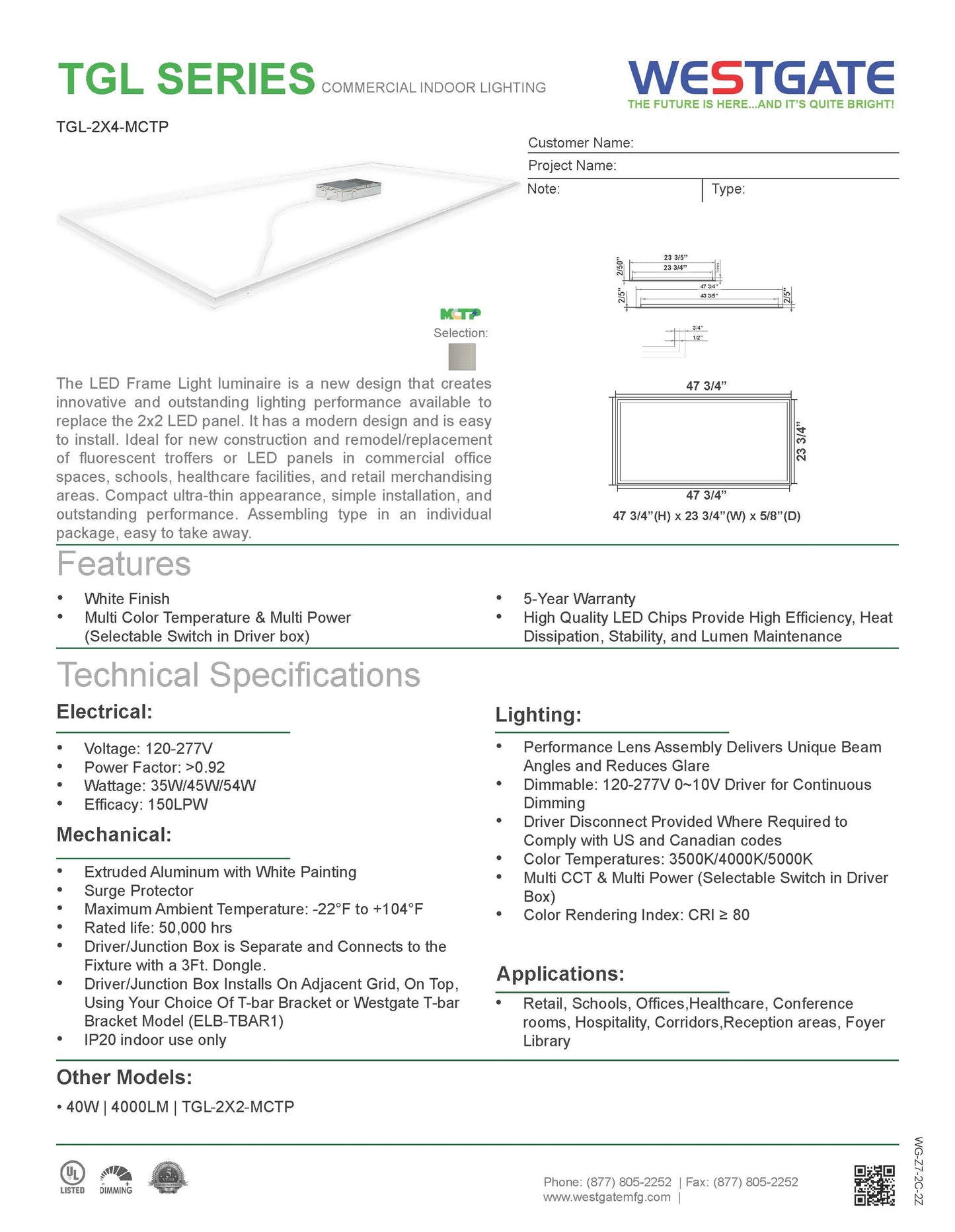 T-BAR 2X4 Grid Frame Light