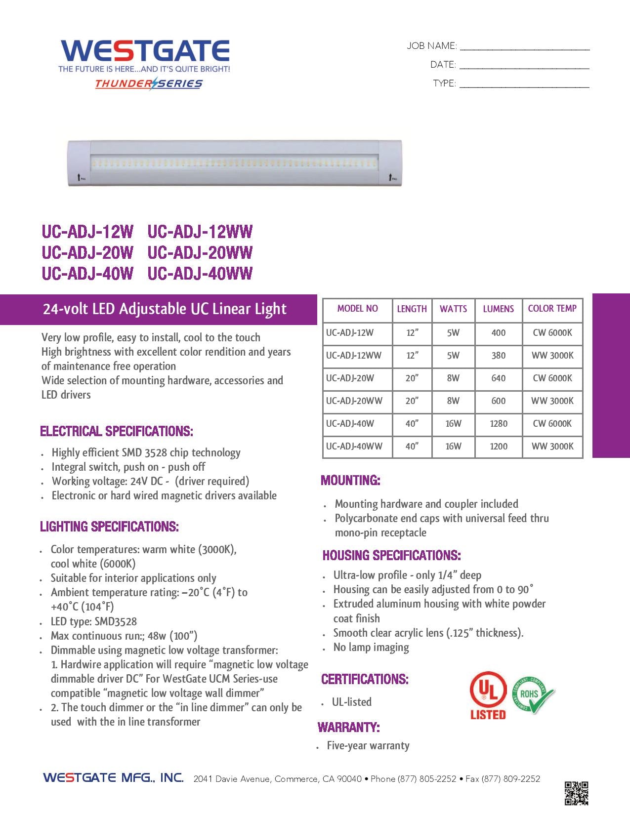 24V LED Adjustable UC Linear Lights