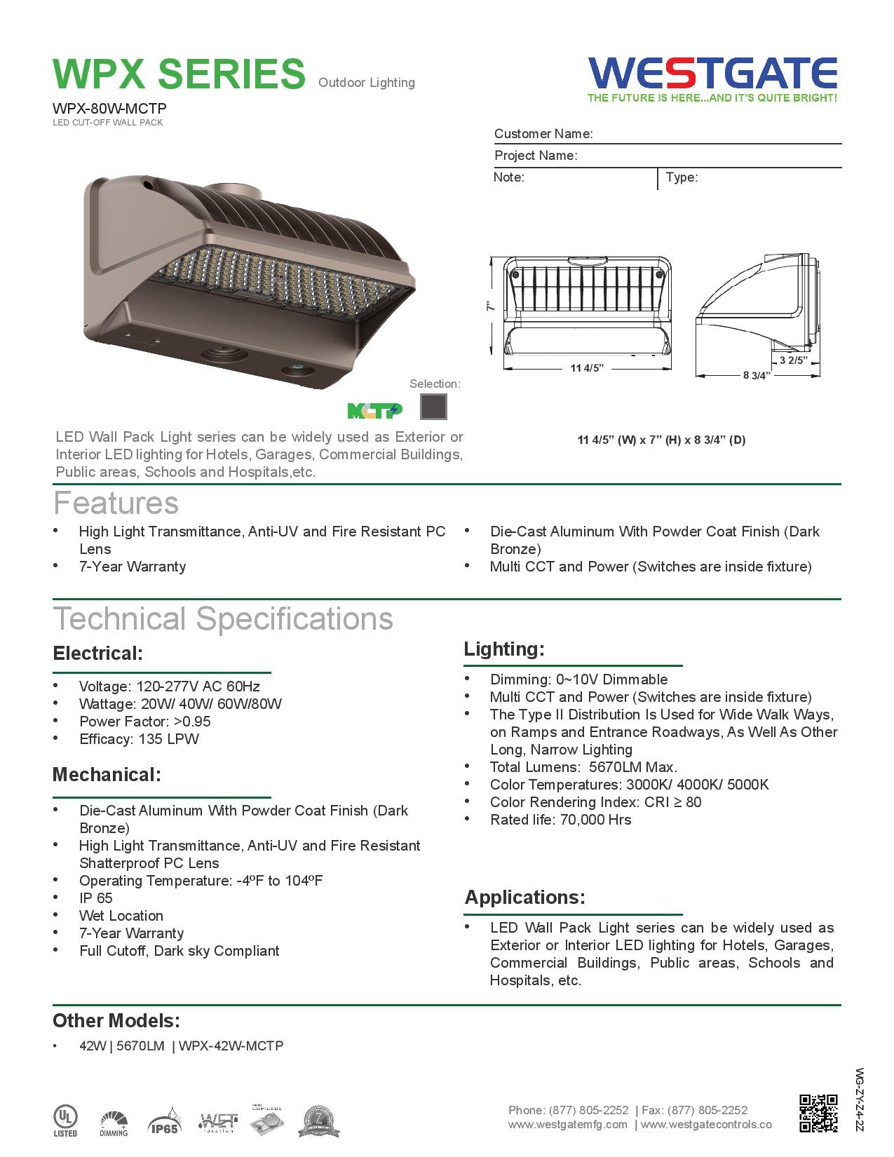 WPX LED Power & CCT Adjustable Full Cutoff Wall Packs